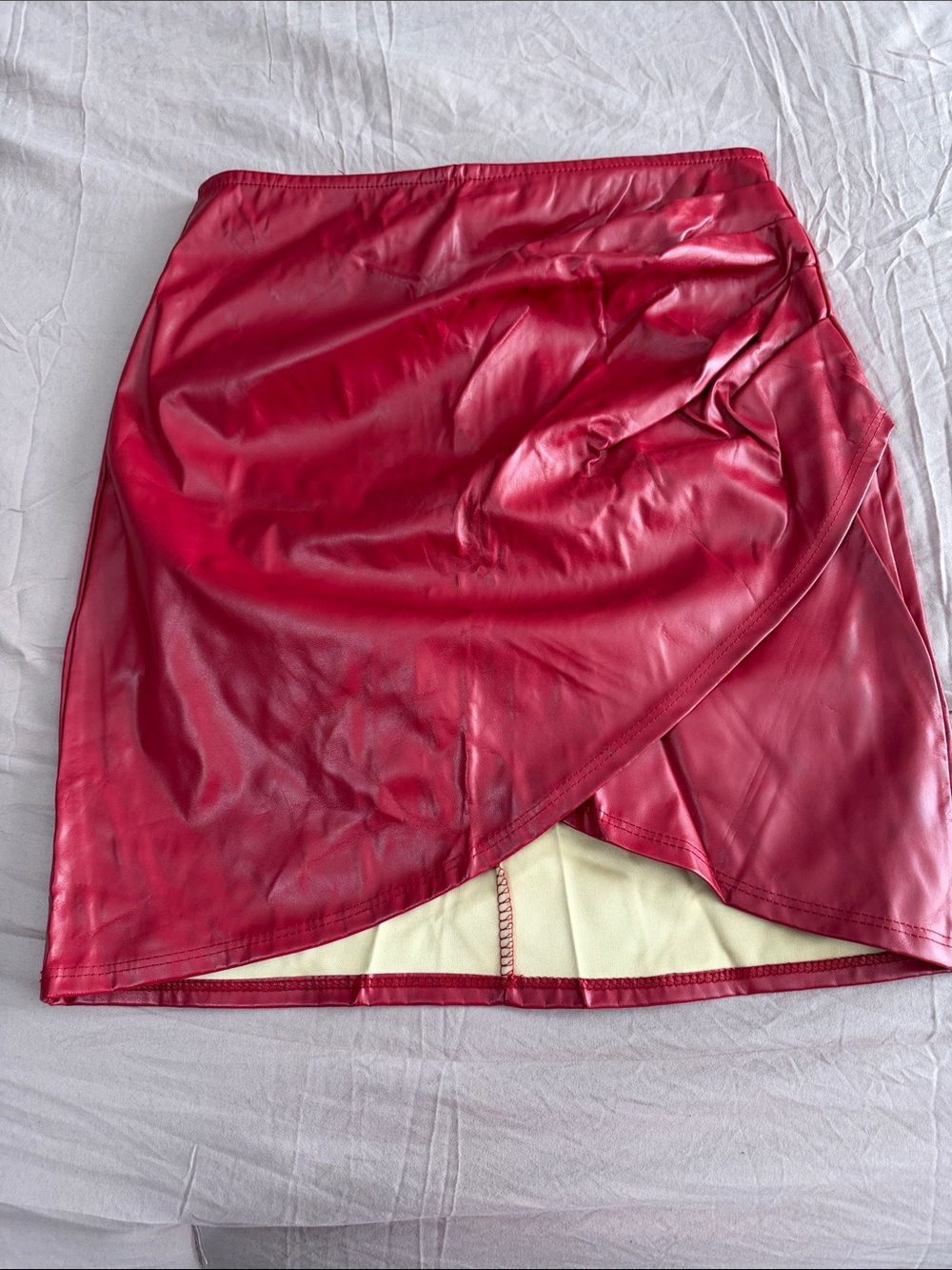 Windsor Red Faux Leather Wrap Mini Skirt